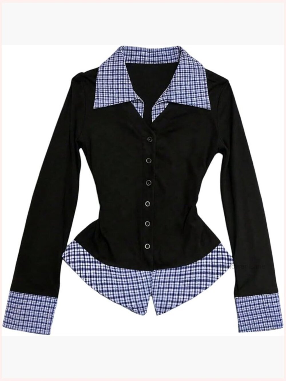 Plaid Button Down Shirt Long Sleeve Collar Blouse Work Preppy Top